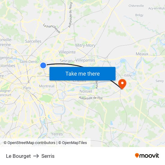 Le Bourget to Serris map