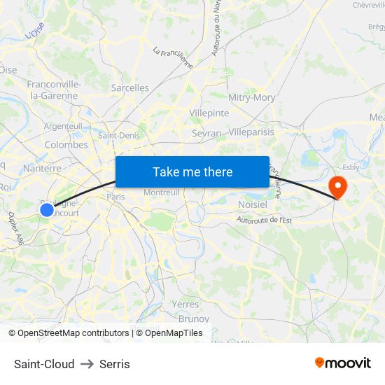 Saint-Cloud to Serris map