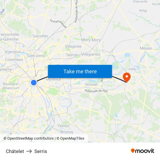 Châtelet to Serris map