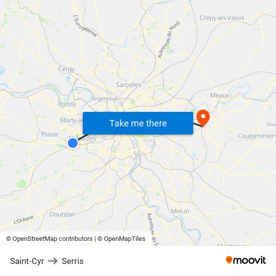 Saint-Cyr to Serris map