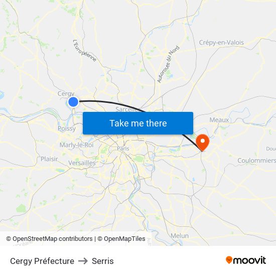 Cergy Préfecture to Serris map