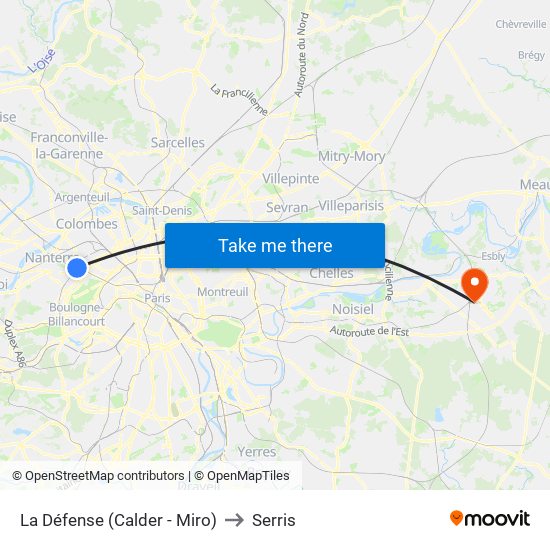 La Défense (Calder - Miro) to Serris map