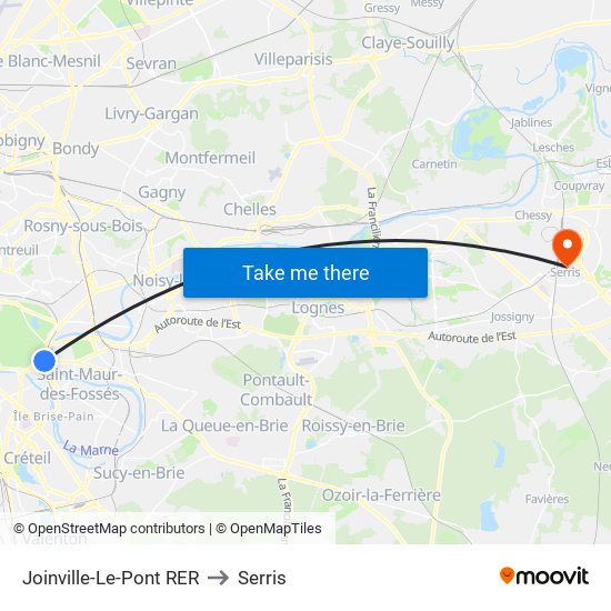 Joinville-Le-Pont RER to Serris map