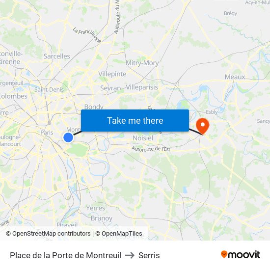 Place de la Porte de Montreuil to Serris map