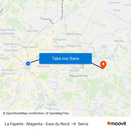 La Fayette - Magenta - Gare du Nord to Serris map