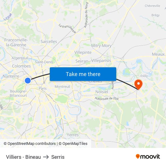 Villiers - Bineau to Serris map