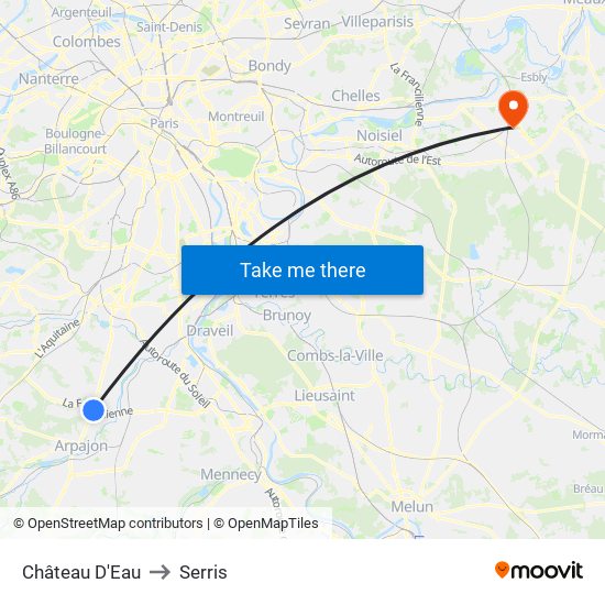 Château D'Eau to Serris map