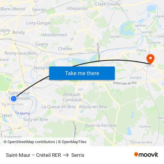 Saint-Maur – Créteil RER to Serris map