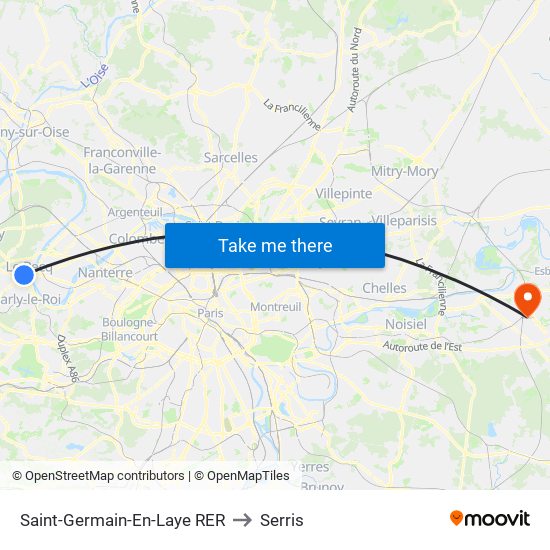 Saint-Germain-En-Laye RER to Serris map