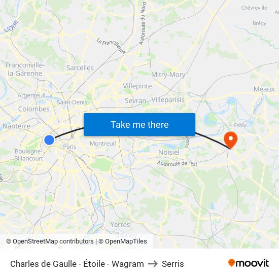 Charles de Gaulle - Étoile - Wagram to Serris map