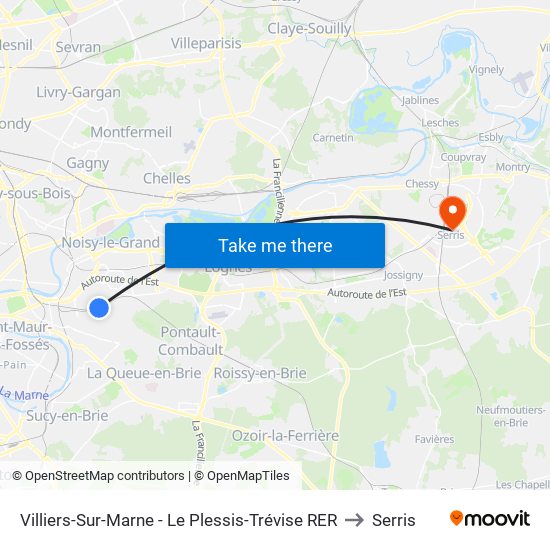 Villiers-Sur-Marne - Le Plessis-Trévise RER to Serris map