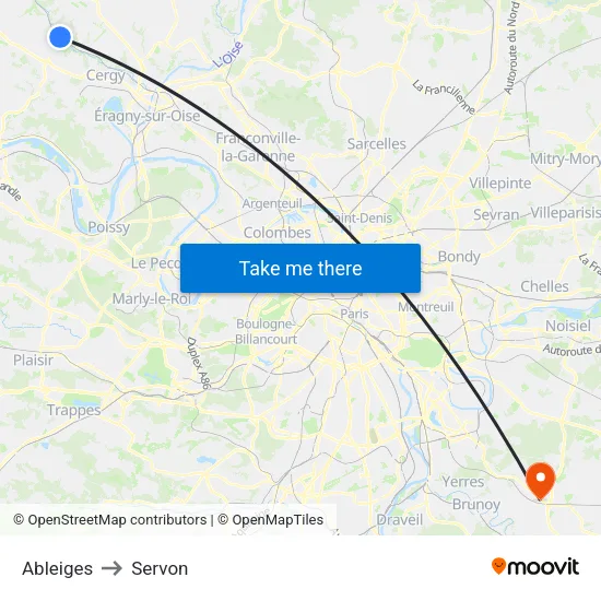 Ableiges to Servon map
