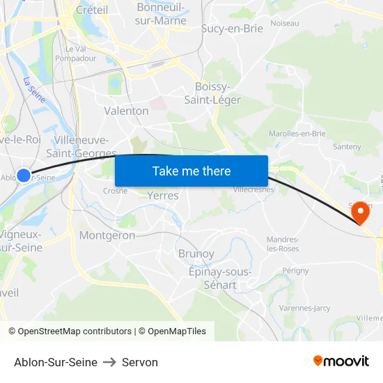 Ablon-Sur-Seine to Servon map