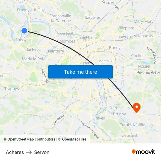 Acheres to Servon map