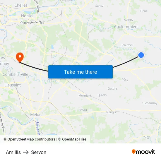 Amillis to Servon map