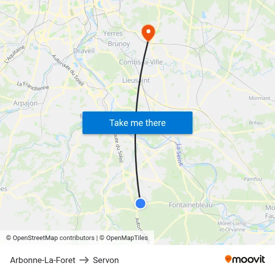 Arbonne-La-Foret to Servon map