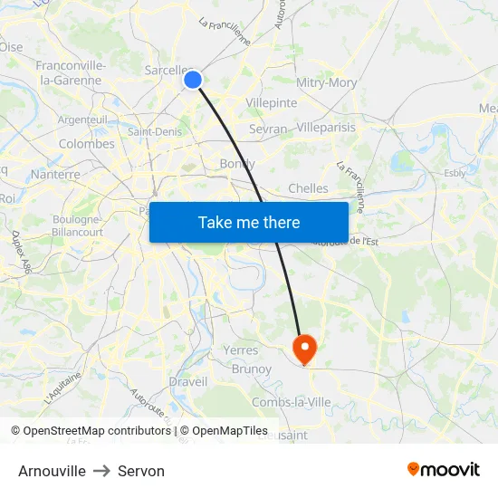 Arnouville to Servon map
