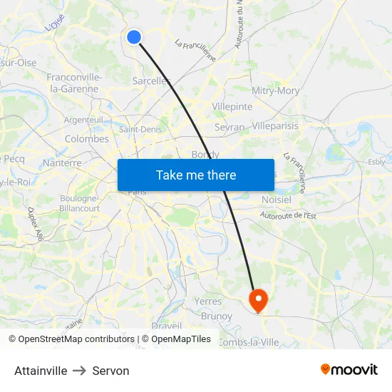 Attainville to Servon map