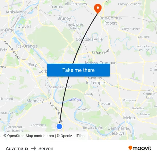 Auvernaux to Servon map