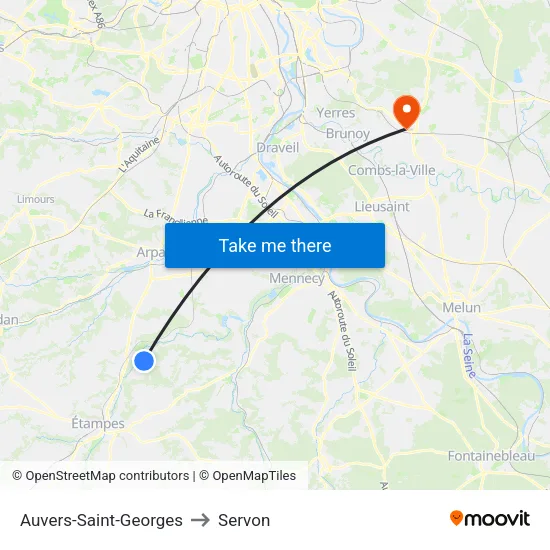 Auvers-Saint-Georges to Servon map