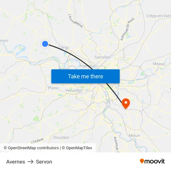 Avernes to Servon map