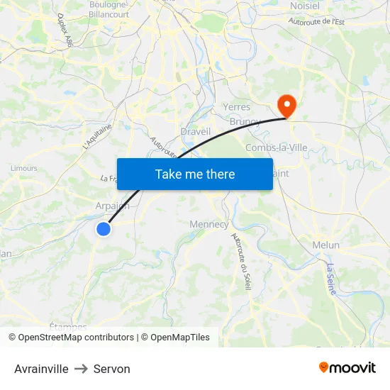 Avrainville to Servon map