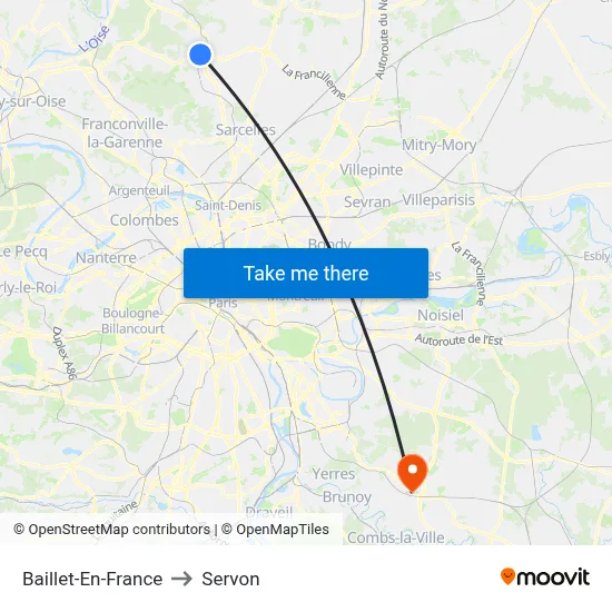 Baillet-En-France to Servon map