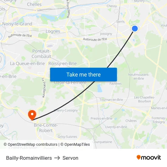Bailly-Romainvilliers to Servon map