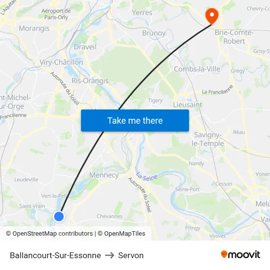 Ballancourt-Sur-Essonne to Servon map
