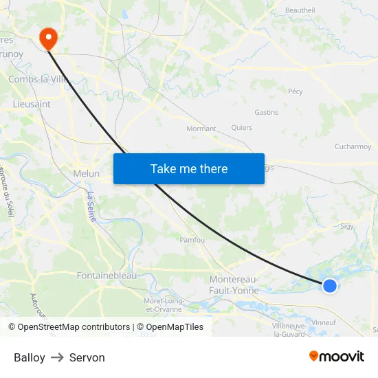 Balloy to Servon map