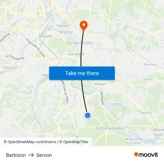 Barbizon to Servon map