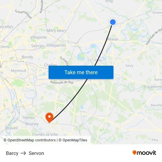 Barcy to Servon map