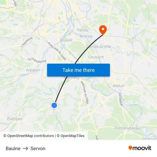 Baulne to Servon map