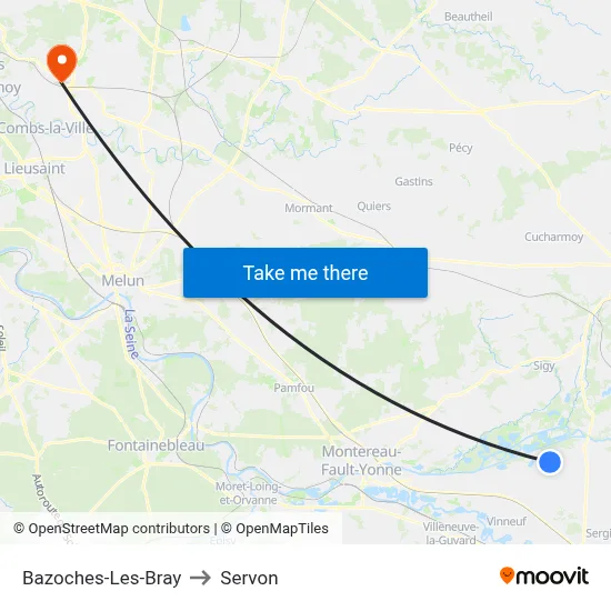 Bazoches-Les-Bray to Servon map