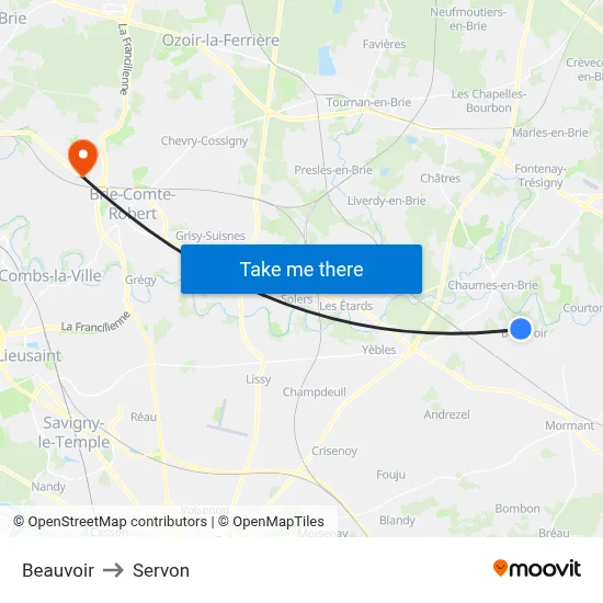 Beauvoir to Servon map