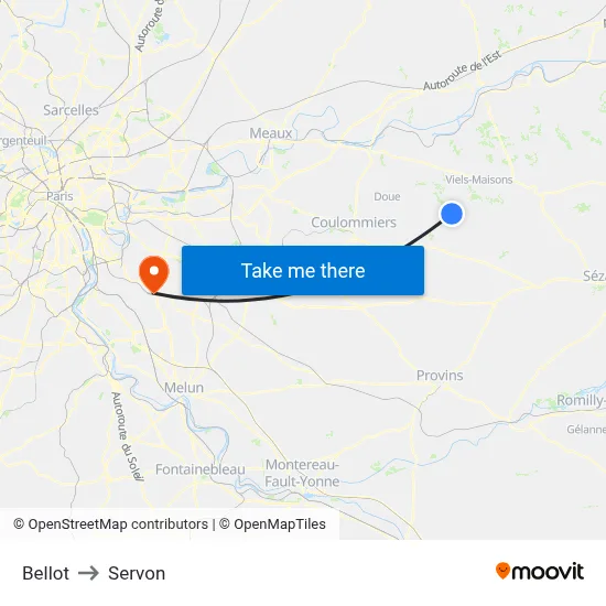 Bellot to Servon map