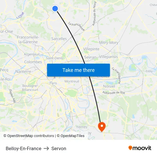 Belloy-En-France to Servon map