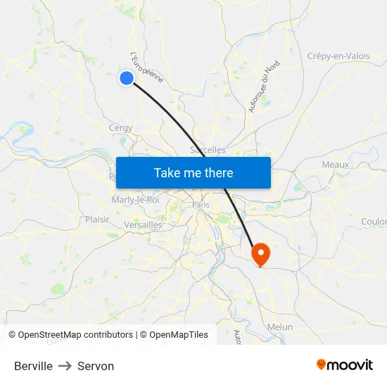 Berville to Servon map