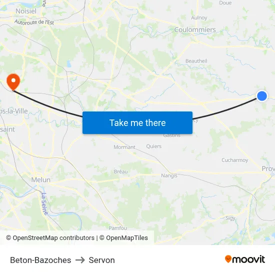 Beton-Bazoches to Servon map