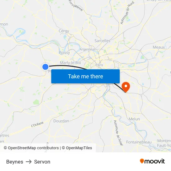 Beynes to Servon map