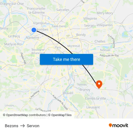 Bezons to Servon map
