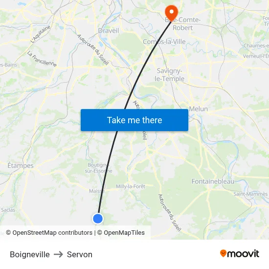 Boigneville to Servon map