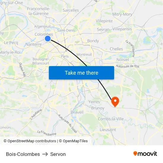 Bois-Colombes to Servon map