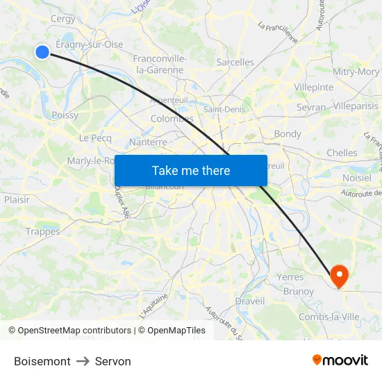 Boisemont to Servon map