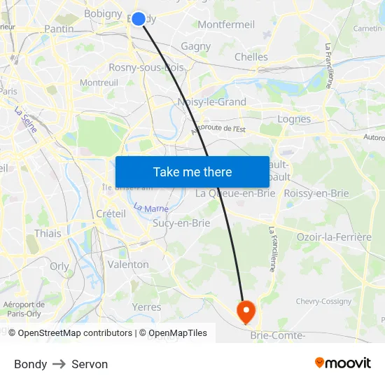 Bondy to Servon map