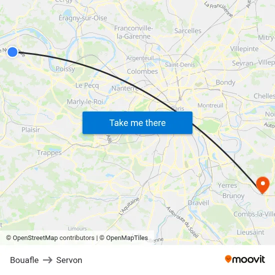 Bouafle to Servon map