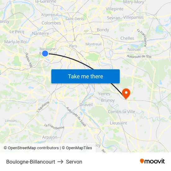 Boulogne-Billancourt to Servon map