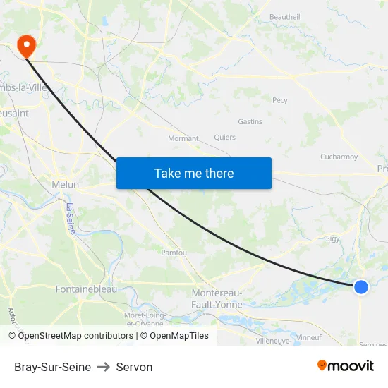Bray-Sur-Seine to Servon map