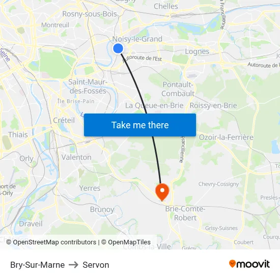 Bry-Sur-Marne to Servon map