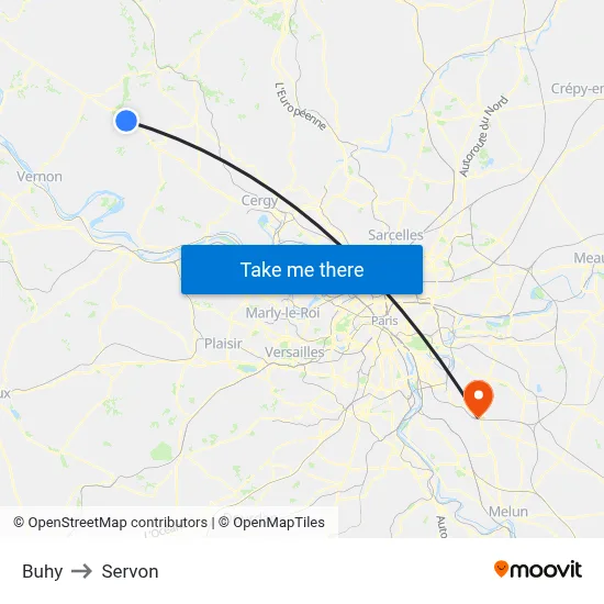 Buhy to Servon map